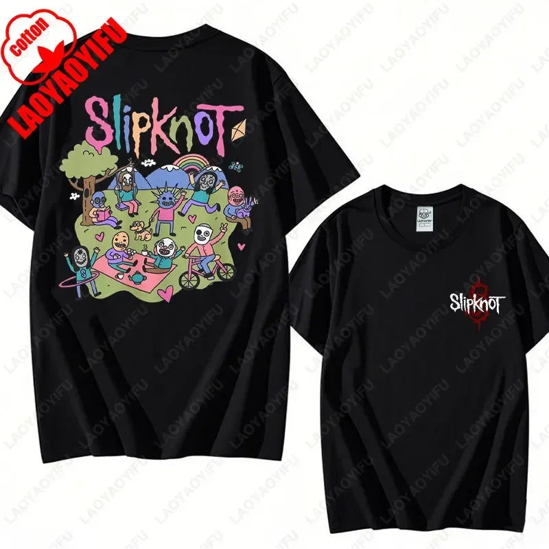 Prepare for Hell Tour Shirt Heavy Metal Cotton Tees Man Rock Band T-shirt Men's Slipknots Double Sided Print Short-sleeve Tops