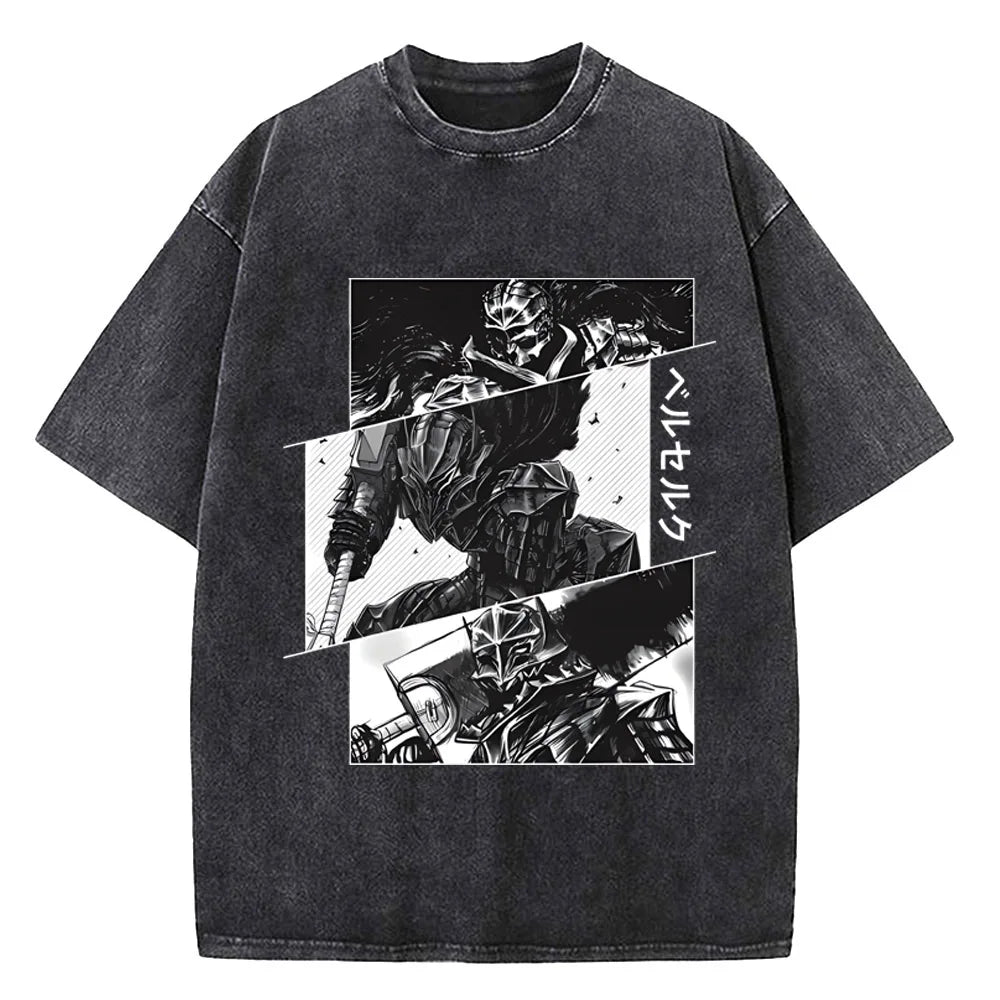 Berserk Print T Shirt Men Vintage Washed T-Shirt Anime Guts Graphic Tshirt Hip hop Streetwear Tees Casual Berserk Clothes
