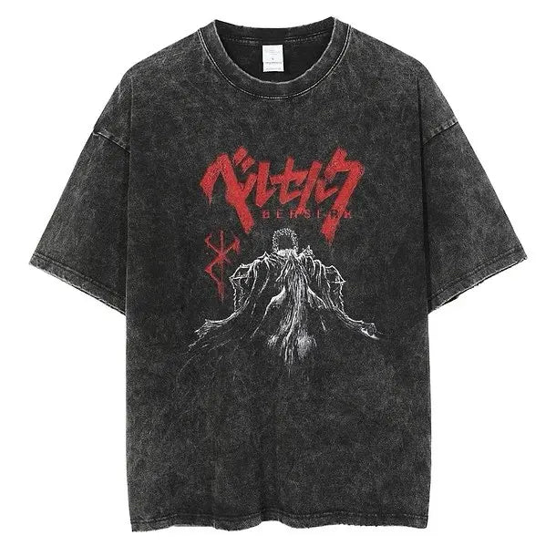 Berserk Manga Tshirt Guts Anime T Shirt For Men Women T-shirt Vintage Washed Cotton Clothing Summer Casual Short Sleeves Tees