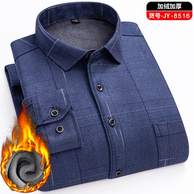 Double-Sided Fleece Men's Long-Sleeved Shirt, Fleece Thickened Warm Shirt 7XL8XL, Winter Casual, Skin-Friendly, Soft and Trendy