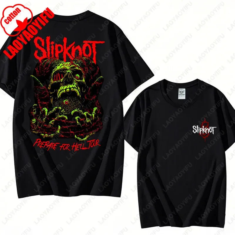 Prepare for Hell Tour Shirt Heavy Metal Cotton Tees Man Rock Band T-shirt Men's Slipknots Double Sided Print Short-sleeve Tops