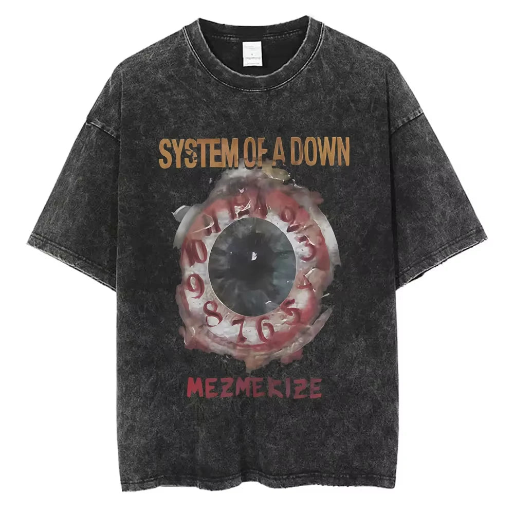 System of A Down Toxicity Album Graphic Washed T-shirts Men Women Rock Oversized T Shirt Male Vintage Alternative Metal T-shirts