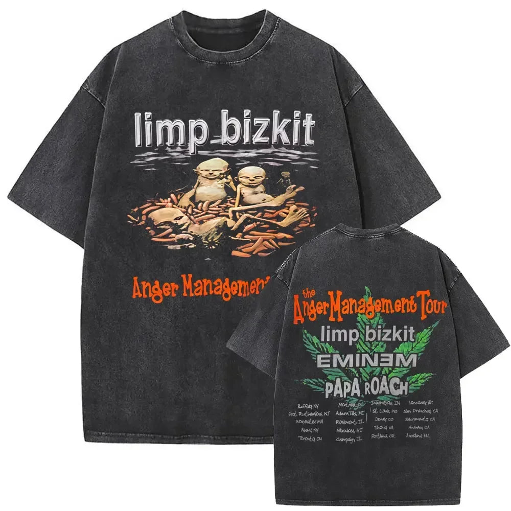 Y2k Tshirt Men Clothing Washed Vintage Rock Band Limp Bizkit Album Graphic 2025 Mens Clothes Tee Shirt Homme Graphic TShirts Men