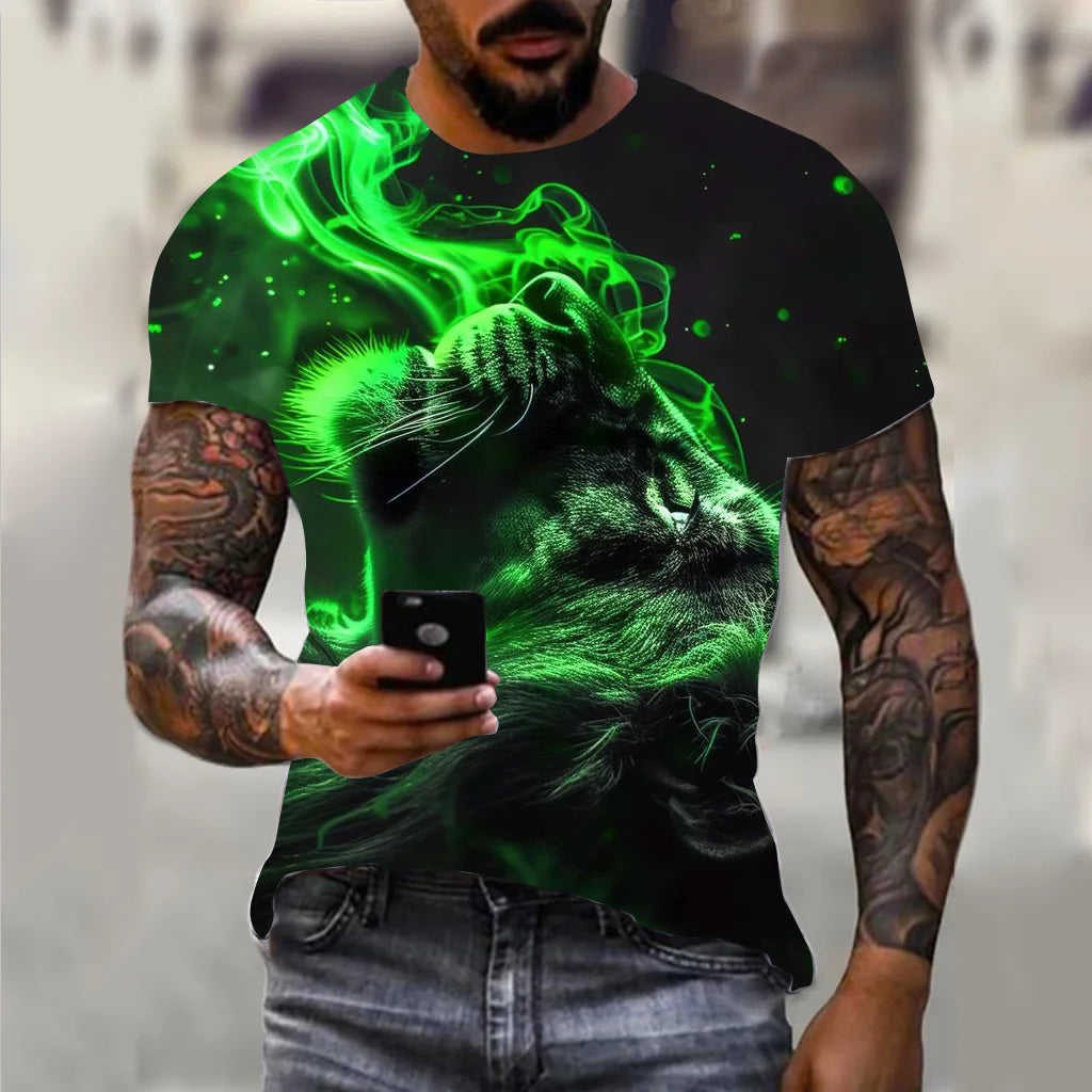 Harajuku Men's T-shirt Hip Hop Trend Street Casual Round Neck Short Sleeve Loose Top Fun 3D Animal Eagle Print T-shirt