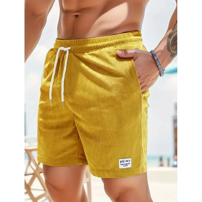 American Vintage Corduroy Shorts For Men Summer Loose Drawstring Versatile Middle Pant 2025 Fashion Casual Short Trousers