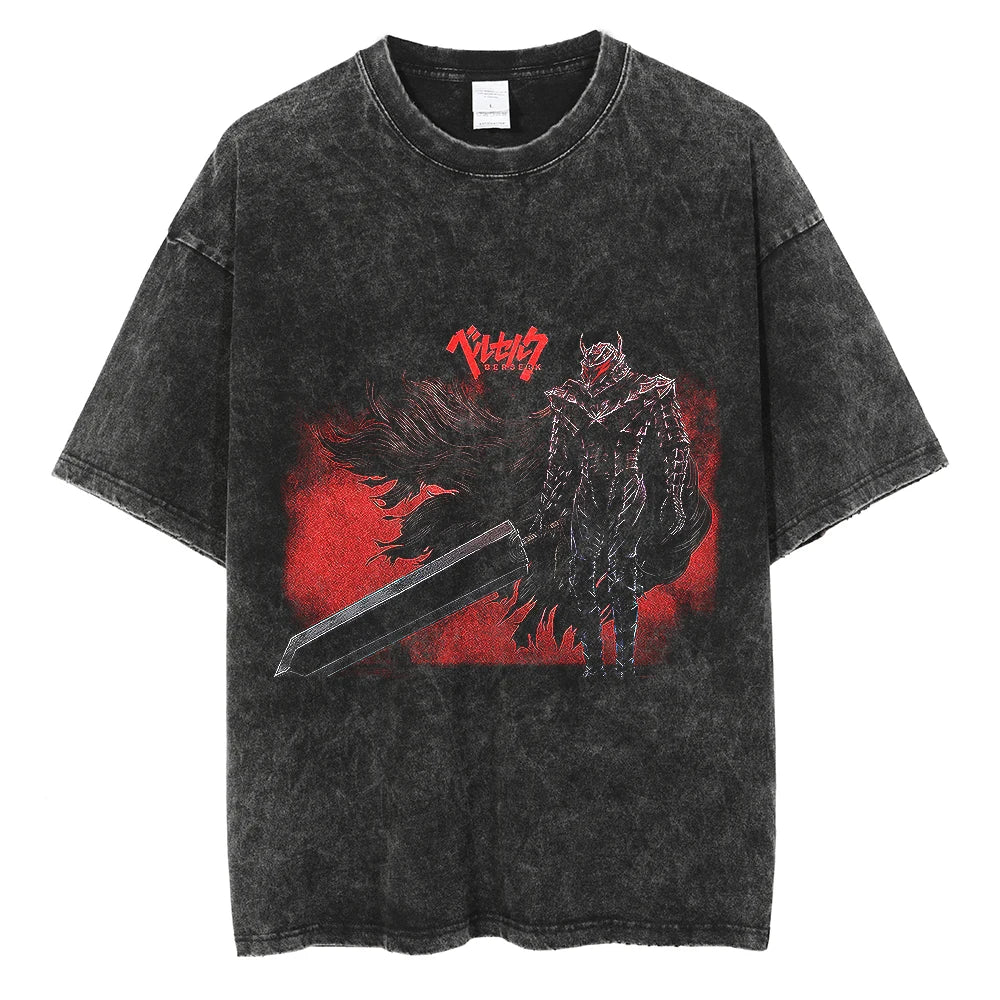 Berserk Manga Tshirt Guts Anime T Shirt For Men Women T-shirt Vintage Washed Cotton Clothing Summer Casual Short Sleeves Tees