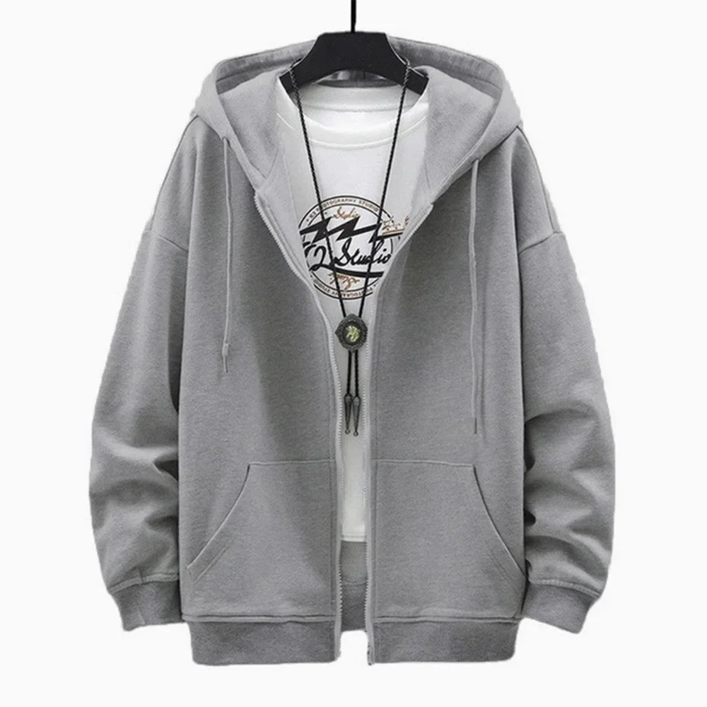 Men's  Trendy Hoodie Cardigan Autumn Hooded Sweatshirt Solid Color Classic Jacket Long Sleeve Zipper Coat Casual Men Clothing