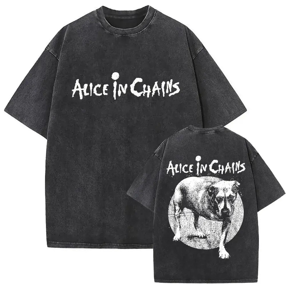 New in Top & Tees Mens T-Shirt Camisetas Rock Band Alice in Chains Dirt Washed Vintage Short Sleeved Round Neck Y2k Tshirt
