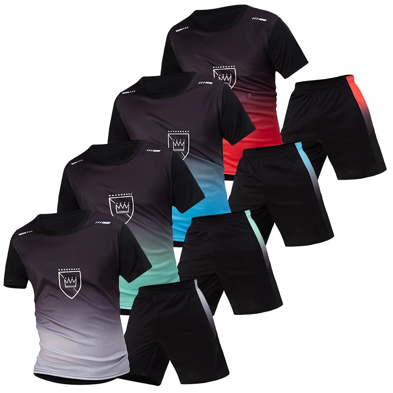 2-Piece Men's Summer Quick Drying Sports Suit Loose And Breathable Short Sleeved T-shirt Running And Fitness Black Pocket Shorts
