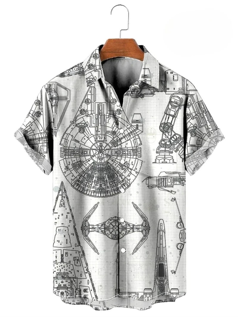 Vintage Button Up Shirt Man 3d Map Printed Short Sleeve Hawaiian Shirt Lapel Men's Clothing Casual Fashion Tops Oversized Tshirt