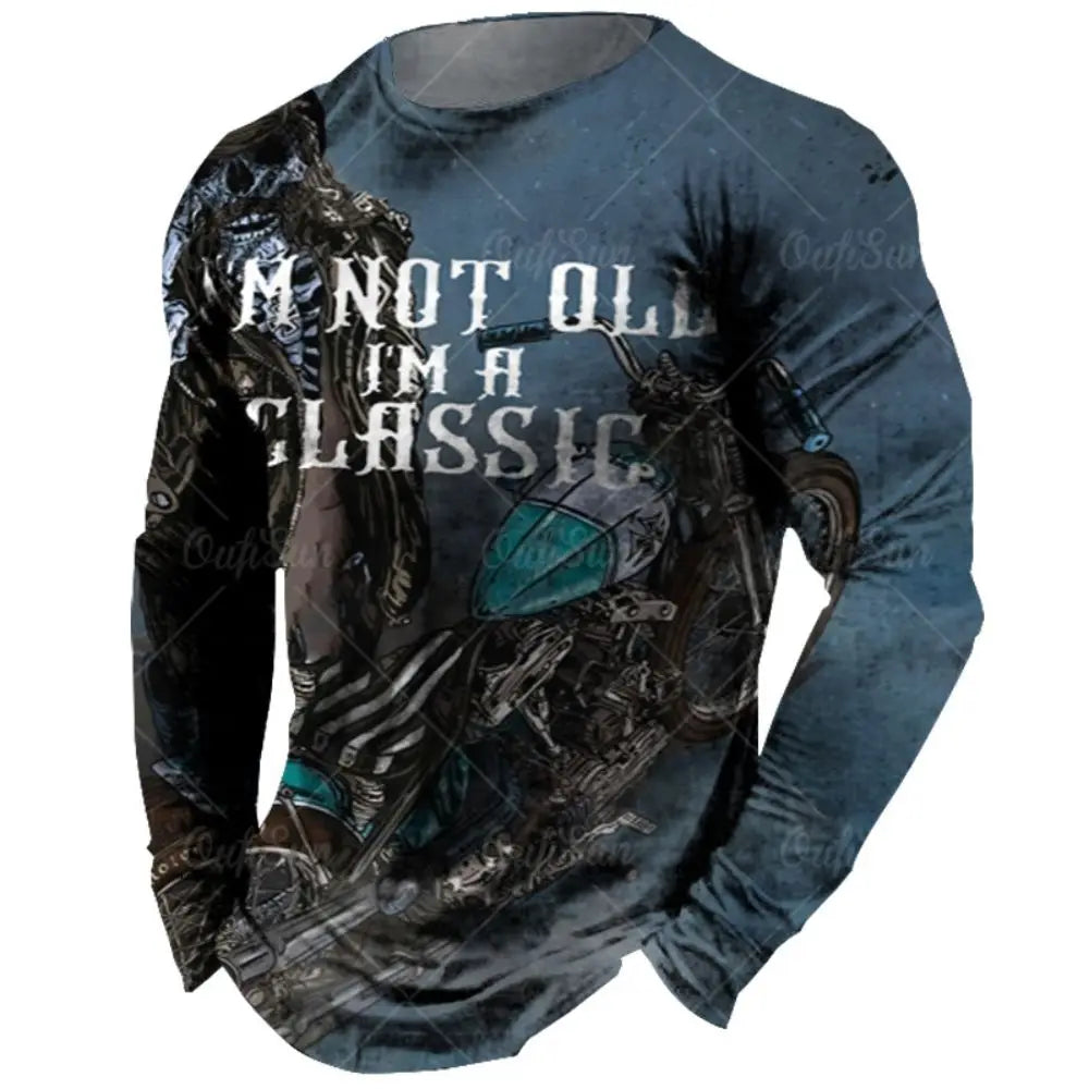 Vintage Men Long Sleeve T Shirt 3d Retro Motorcycle Oversized T Shirts For Sweatshirt Biker Racing Top Tee Men Clothing