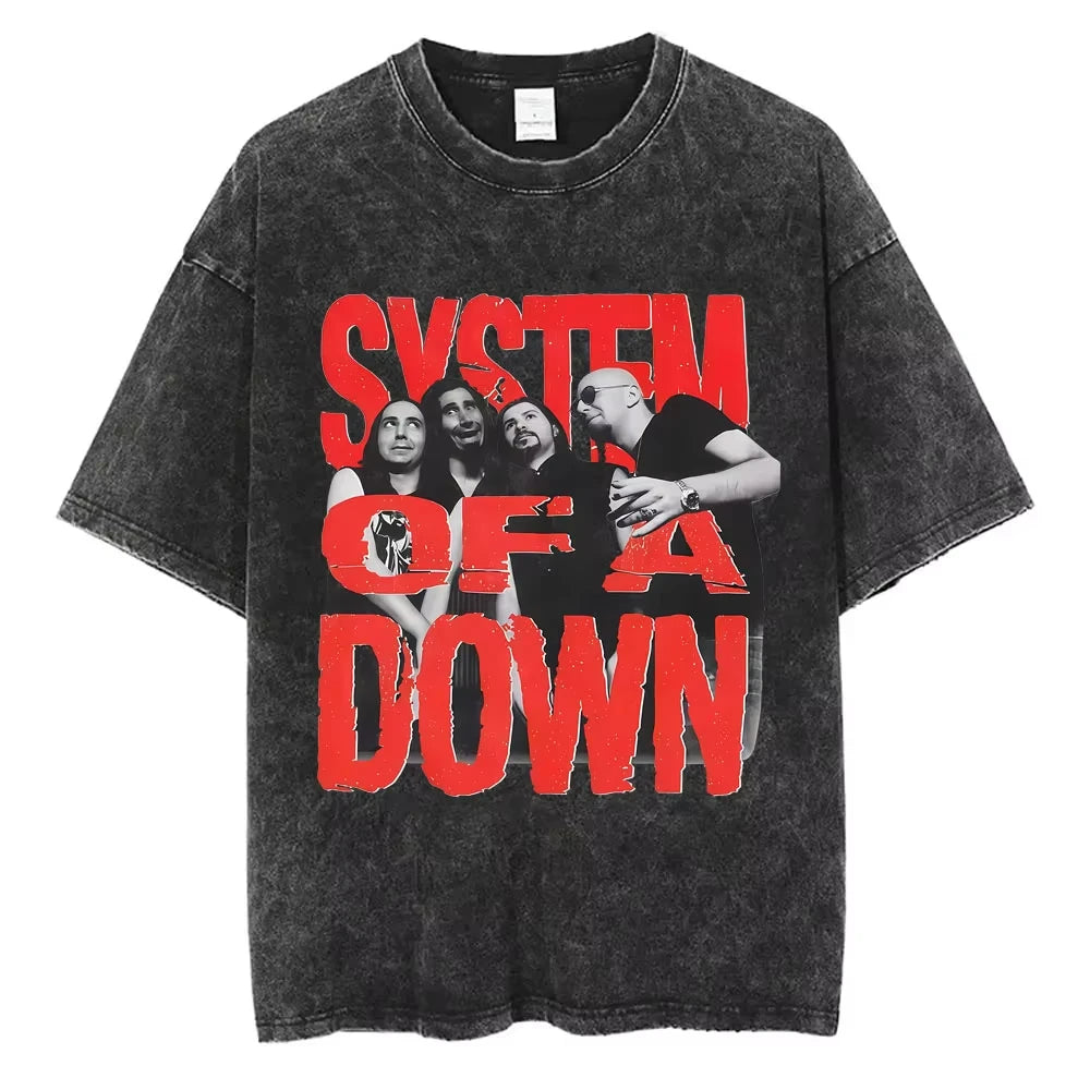 System of A Down Toxicity Album Graphic Washed T-shirts Men Women Rock Oversized T Shirt Male Vintage Alternative Metal T-shirts