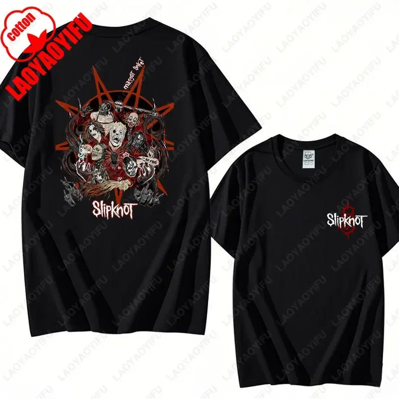 Prepare for Hell Tour Shirt Heavy Metal Cotton Tees Man Rock Band T-shirt Men's Slipknots Double Sided Print Short-sleeve Tops