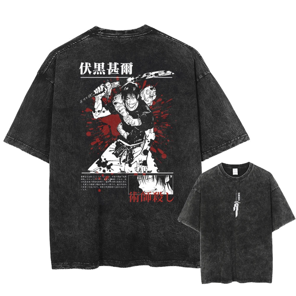 2026 Anime Jujutsu Kaisen Fushiguro Toji Printed T-shirt Men's and Women's Washed T-shirt High Quality Vintage T-shirt Tops