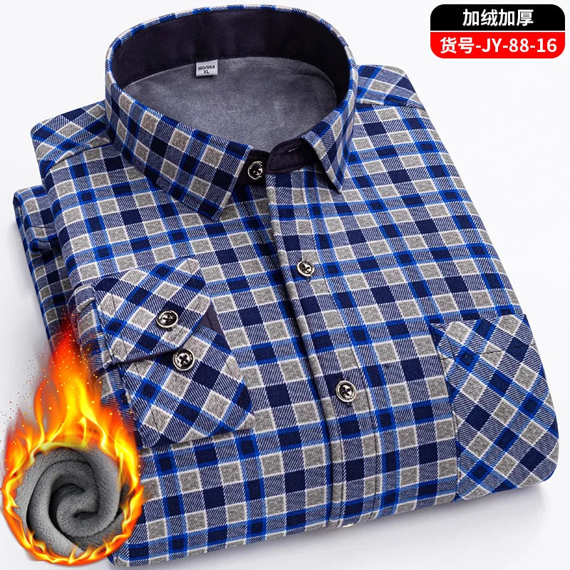 Double-Sided Fleece Men's Long-Sleeved Shirt, Fleece Thickened Warm Shirt 7XL8XL, Winter Casual, Skin-Friendly, Soft and Trendy