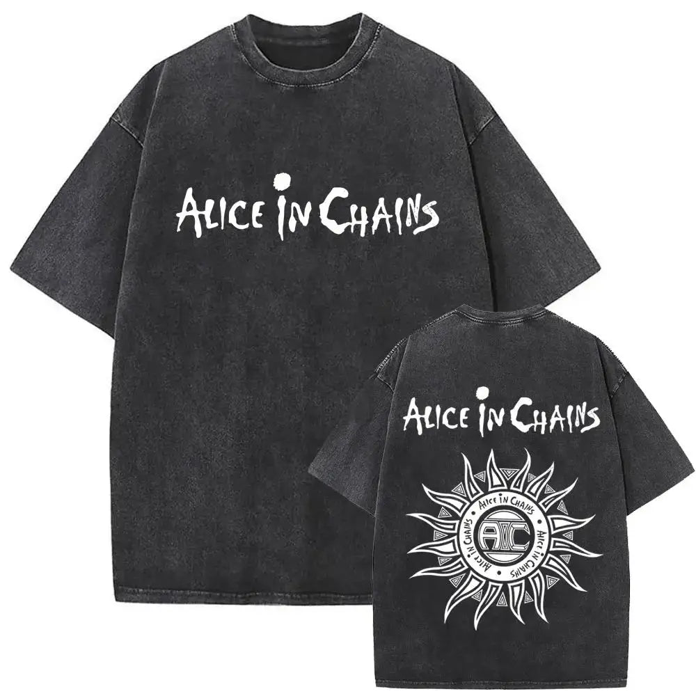 New in Top & Tees Mens T-Shirt Camisetas Rock Band Alice in Chains Dirt Washed Vintage Short Sleeved Round Neck Y2k Tshirt