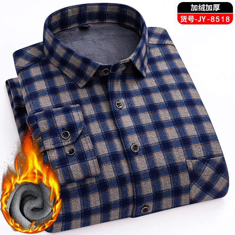 Double-Sided Fleece Men's Long-Sleeved Shirt, Fleece Thickened Warm Shirt 7XL8XL, Winter Casual, Skin-Friendly, Soft and Trendy