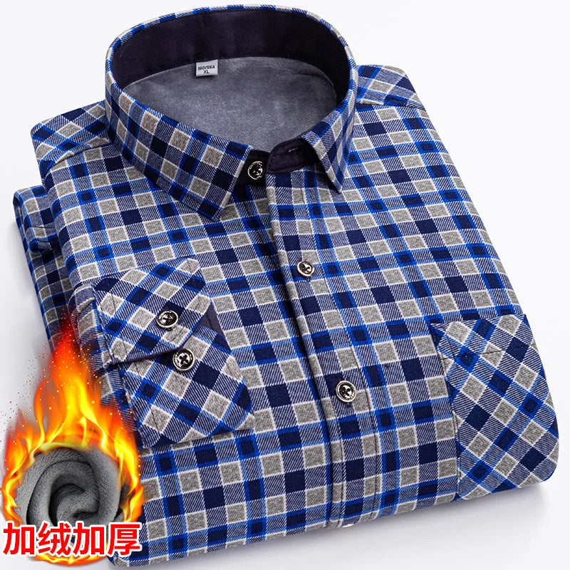 Double-Sided Fleece Men's Long-Sleeved Shirt, Fleece Thickened Warm Shirt 7XL8XL, Winter Casual, Skin-Friendly, Soft and Trendy