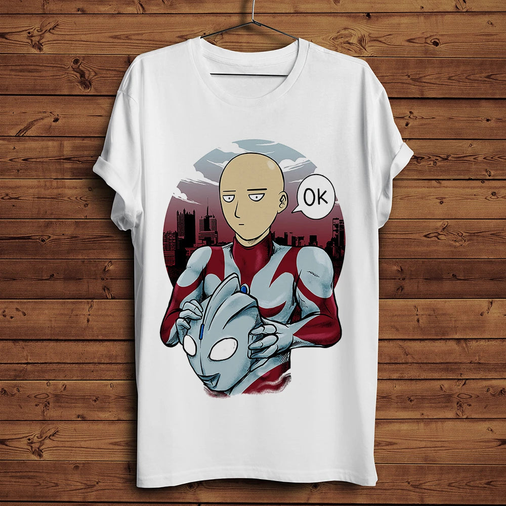 One Punch Hero, Saitama, OK MAN, Funny Anime Tshirt, Men White Casual Short Sleeve T-Shirt, Unisex Streetwear, Manga Tee