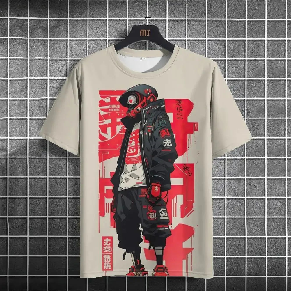 New 2025 Men's Fashion Anime Character Printed Round Neck Quick Drying Top Street Trendy Breathable T-shirt