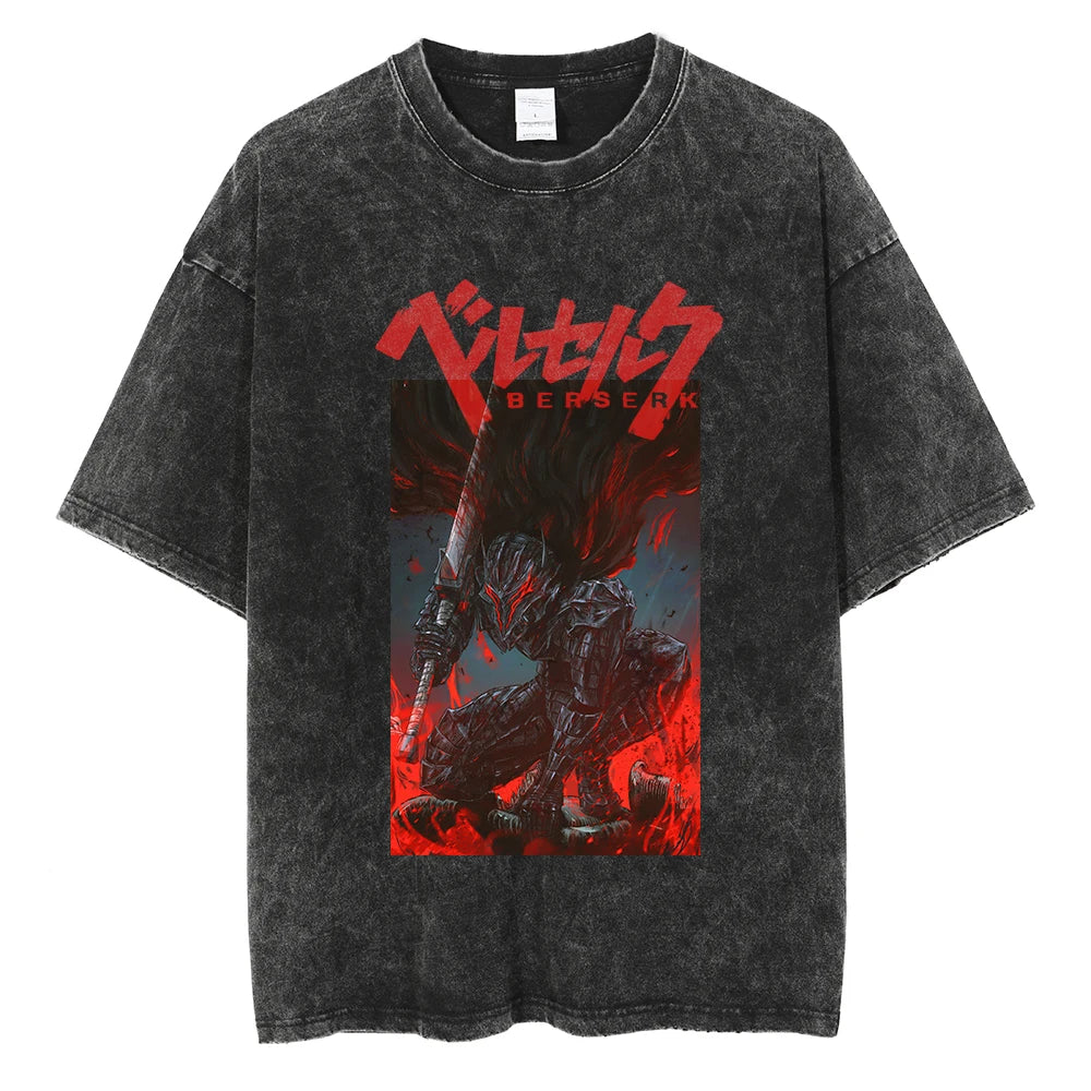 Berserk Manga Tshirt Guts Anime T Shirt For Men Women T-shirt Vintage Washed Cotton Clothing Summer Casual Short Sleeves Tees