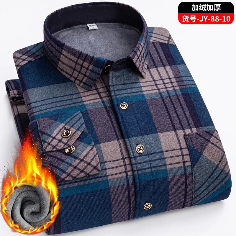 Double-Sided Fleece Men's Long-Sleeved Shirt, Fleece Thickened Warm Shirt 7XL8XL, Winter Casual, Skin-Friendly, Soft and Trendy