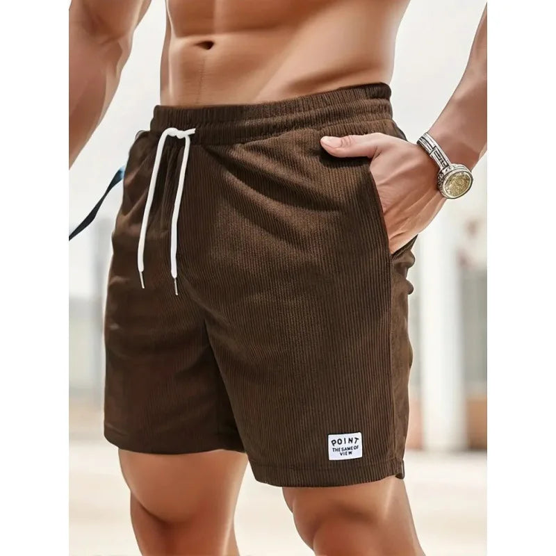 American Vintage Corduroy Shorts For Men Summer Loose Drawstring Versatile Middle Pant 2025 Fashion Casual Short Trousers