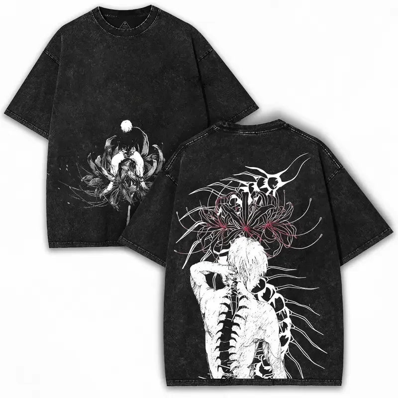 Anime Tokyo Ghoul Kaneki Ken Cool Graphic T-shirt Vintage Washed Oversized T Shirt Men Women Clothing Cotton Short Sleeve Tees