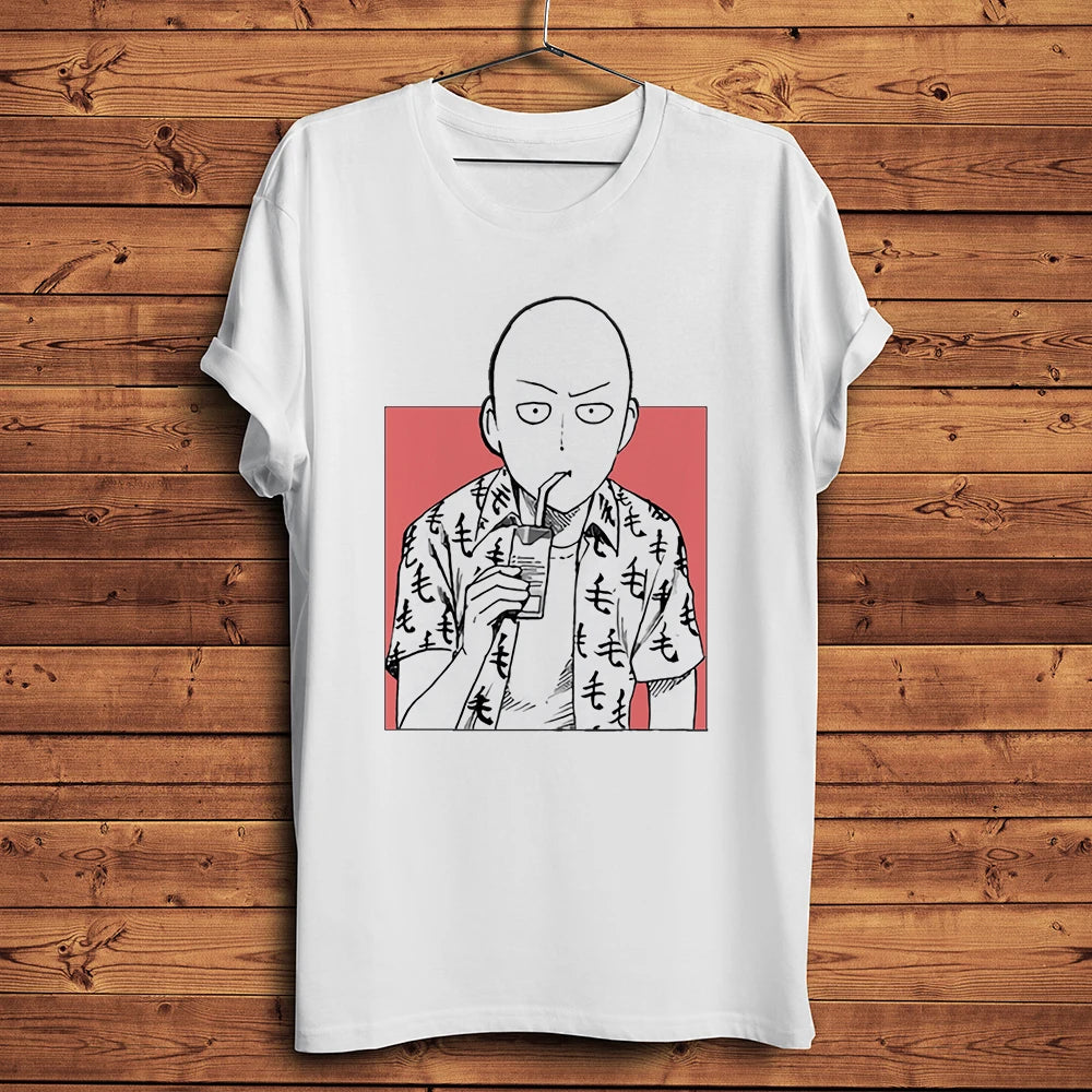 One Punch Hero, Saitama, OK MAN, Funny Anime Tshirt, Men White Casual Short Sleeve T-Shirt, Unisex Streetwear, Manga Tee
