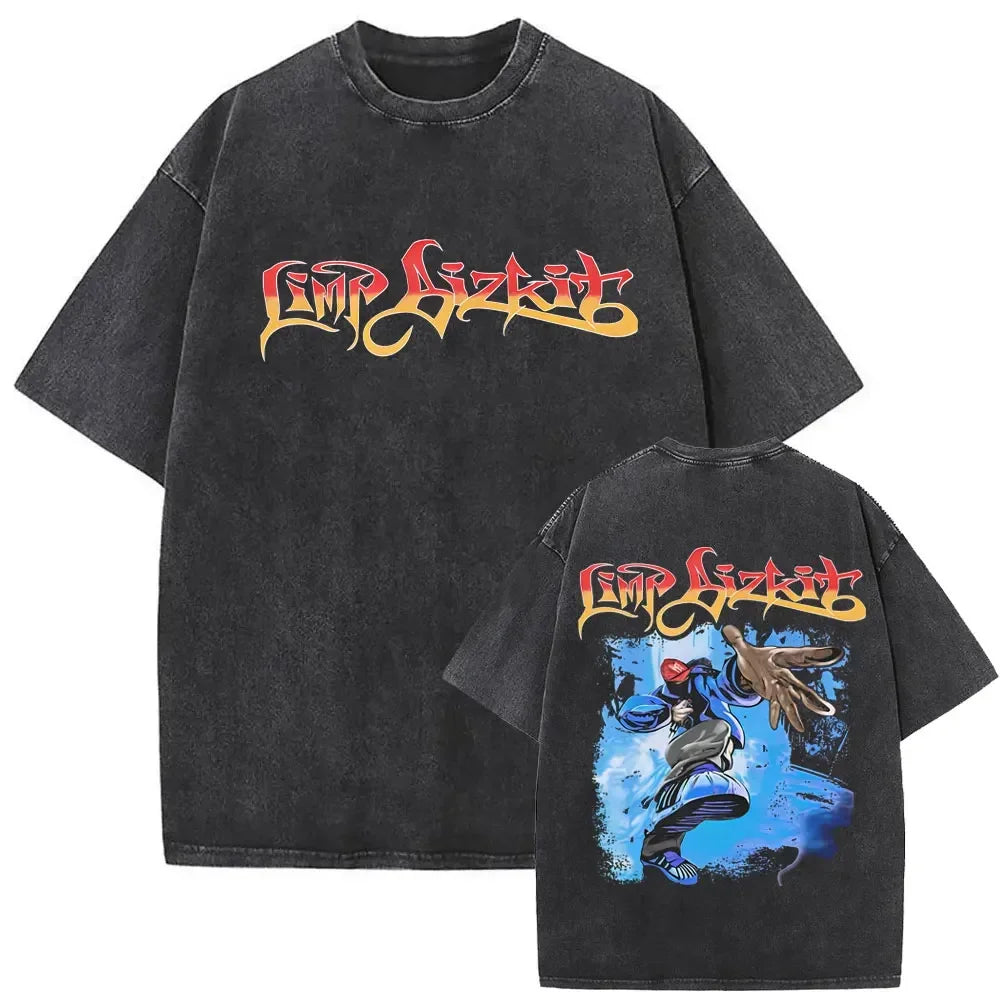 Y2k Tshirt Men Clothing Washed Vintage Rock Band Limp Bizkit Album Graphic 2025 Mens Clothes Tee Shirt Homme Graphic TShirts Men