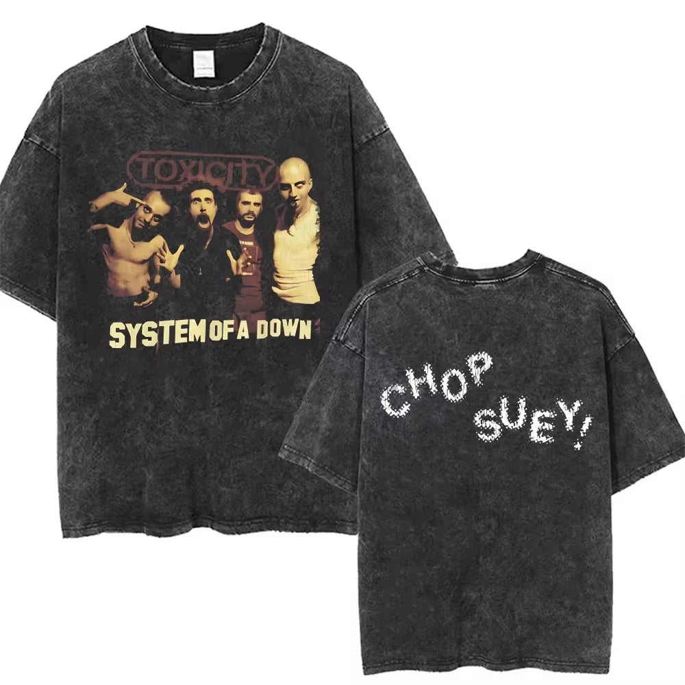 90s Alternative Rock Band System of A Down Washed Vintage T-shirts Men Women Fashion Oversized T Shirt Male Casual Cotton Tshirt