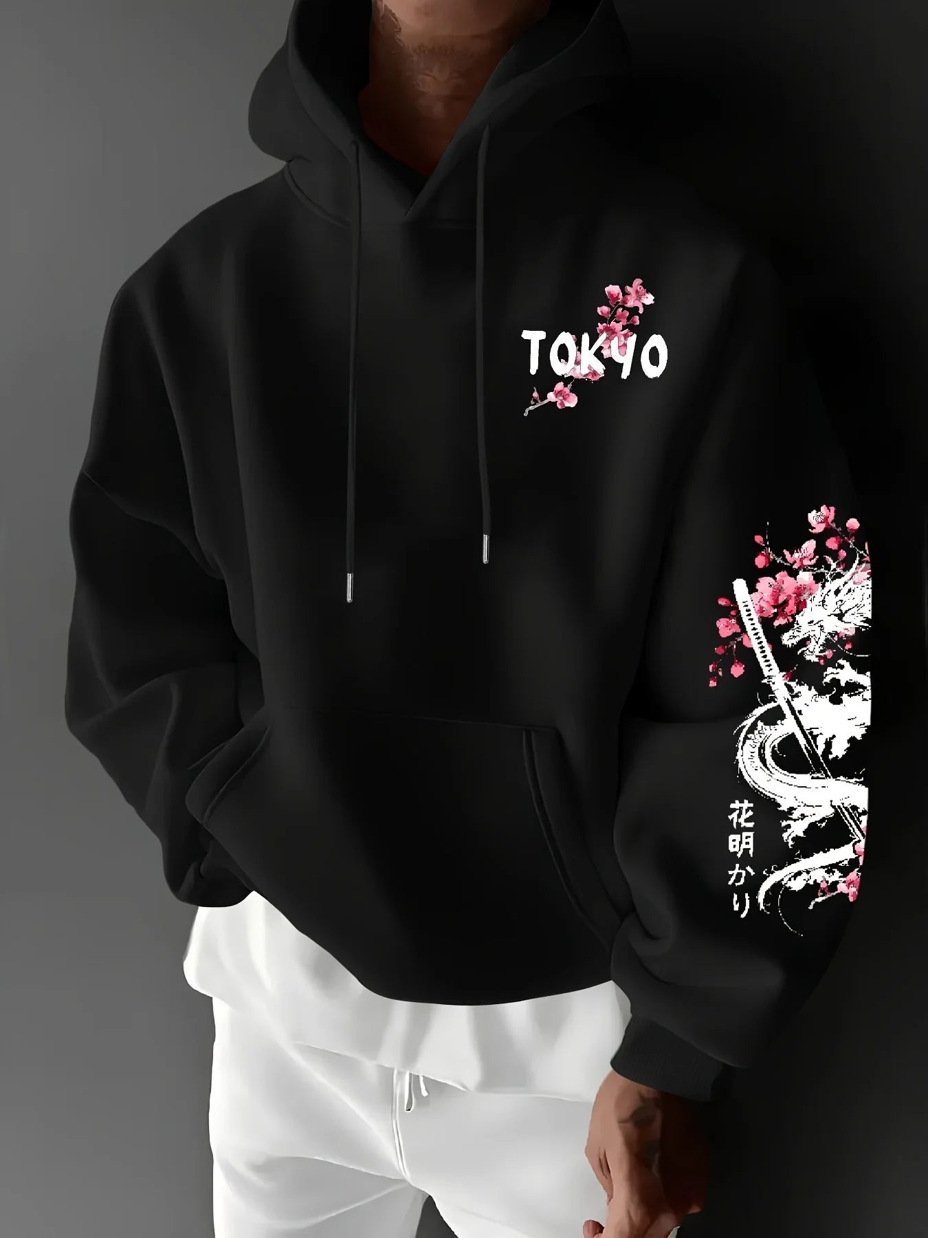 Japan Men Women Anime Dragon Sakura Print Hoodie Street Harajuku Y2K Sports Casual Loose Autumn Winter Warm Sweatshirt Clothing