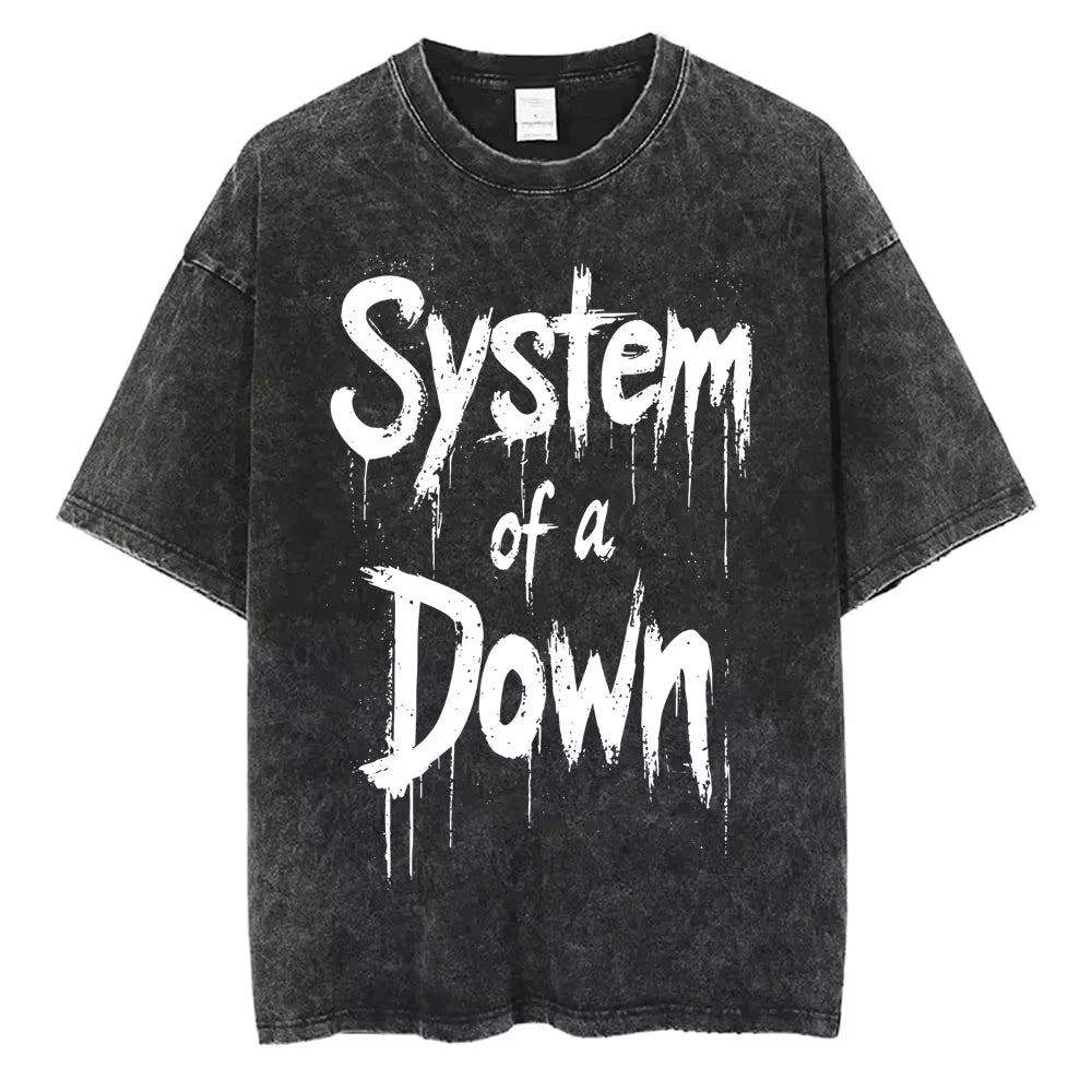 System of A Down Toxicity Album Graphic Washed T-shirts Men Women Rock Oversized T Shirt Male Vintage Alternative Metal T-shirts