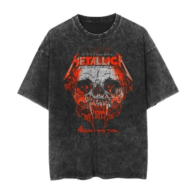 2026 and men women Classic washed T-shirt featuring the Metallica rock band Suitable for high-end luxurious outfits clothes