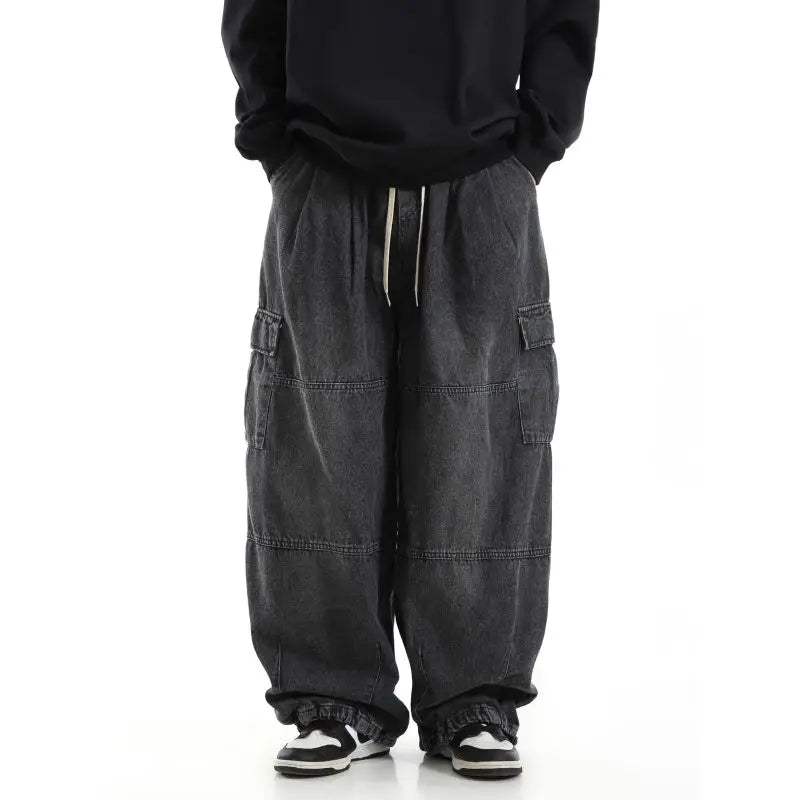 Black Baggy Cargo Jeans Trousers Men Casual Wide leg Jogging Pants Oversize Vintage Straight Loose Work Jeans Pants Soft Comfort