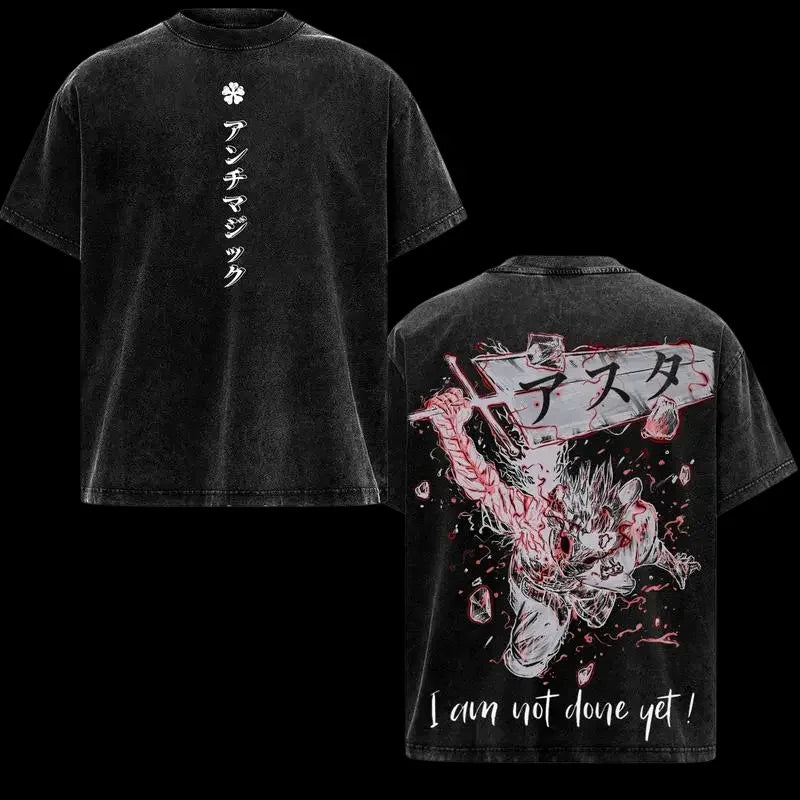 Anime Black Clover Asta Printed T Shirt Gothic Washed Oversized T-shirt For Men's Unisex Clothing Short Sleeve Cotton Tees Tops