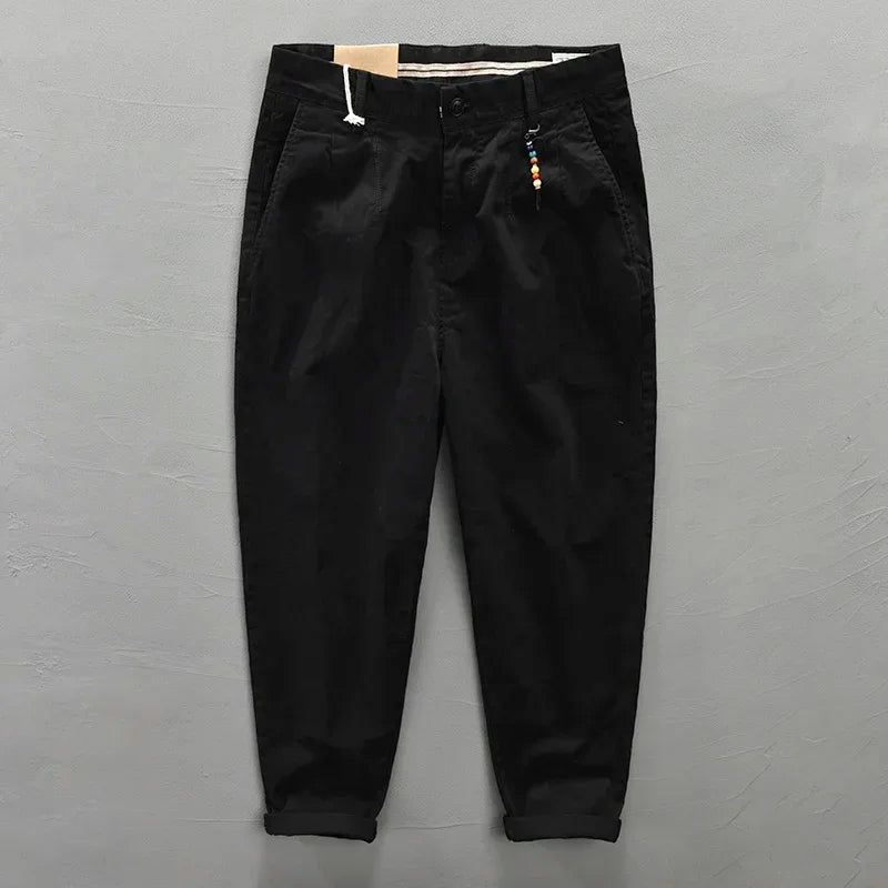 HIQOR 2026 Spring Autumn Men Pure Cotton Men Cargo Pants Korean Style Male Casual Loose Belt Mid Waist Man Trouser Plus Size 38