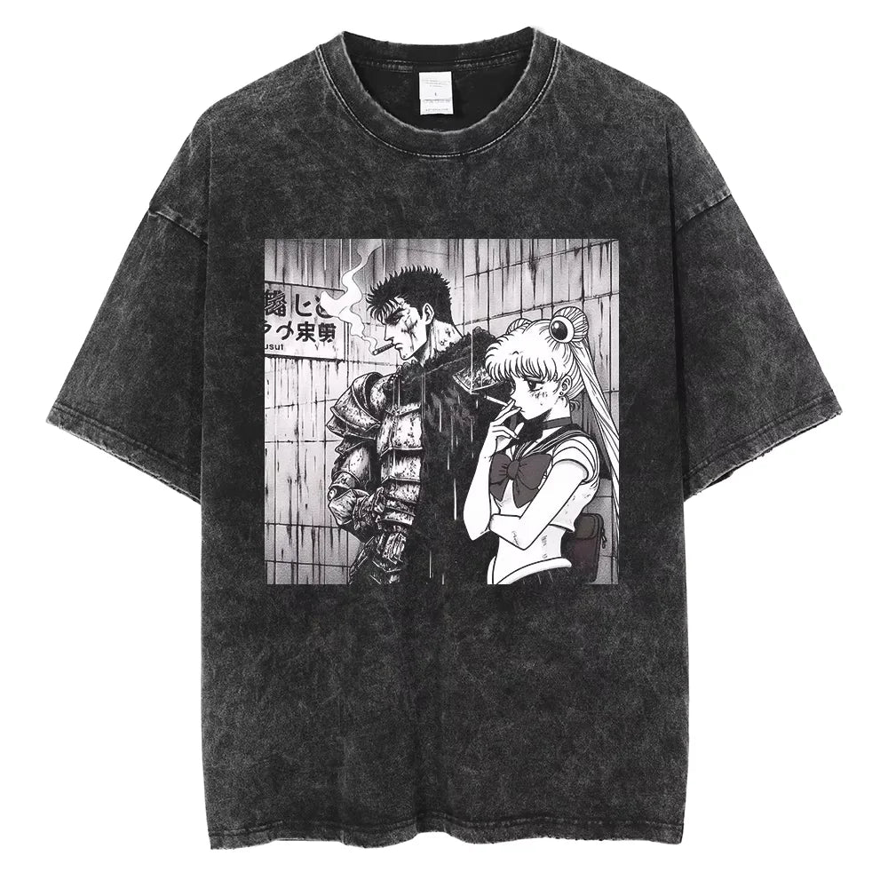 Berserk Manga Tshirt Guts Anime T Shirt For Men Women T-shirt Vintage Washed Cotton Clothing Summer Casual Short Sleeves Tees