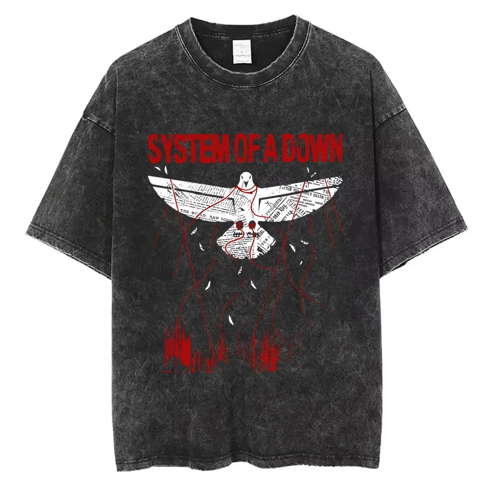 90s Alternative Rock Band System of A Down Washed Vintage T-shirts Men Women Fashion Oversized T Shirt Male Casual Cotton Tshirt