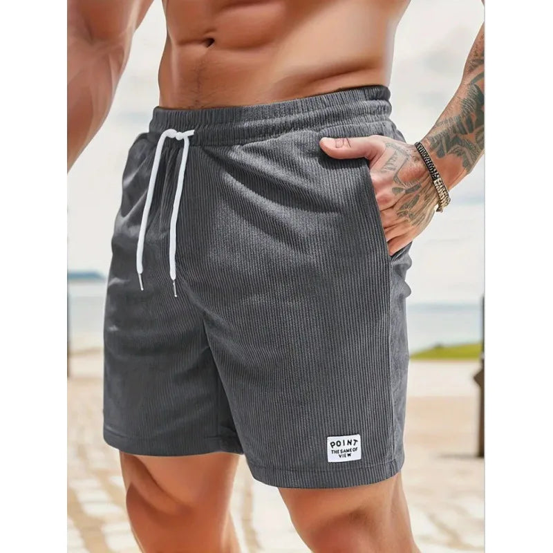 American Vintage Corduroy Shorts For Men Summer Loose Drawstring Versatile Middle Pant 2025 Fashion Casual Short Trousers