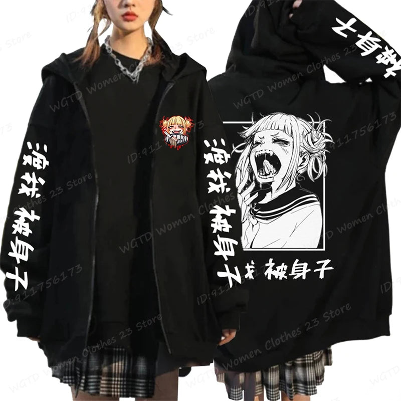 Hot Anime Himiko Toga Anime Print Zipper Hoodies For Women/Men Fashion Streetwear Hooded Pullovers Long Sleeve Zip Sweatshirts