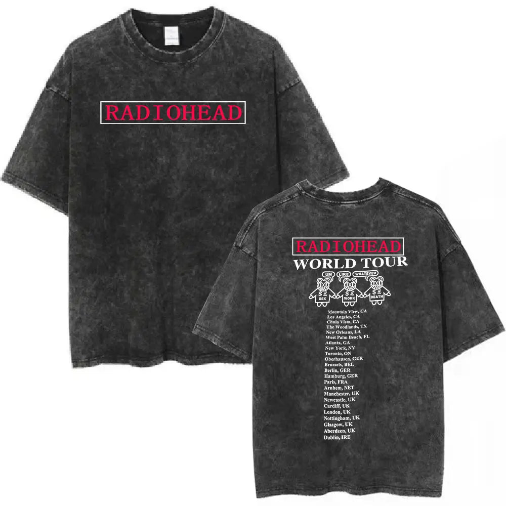 Radiohead Rock Band Washed Cotton T Shirt Men Women Hip Hop Music Tee Fashion Short Sleeve Tshirt Summer Oversized T-shirts Tops