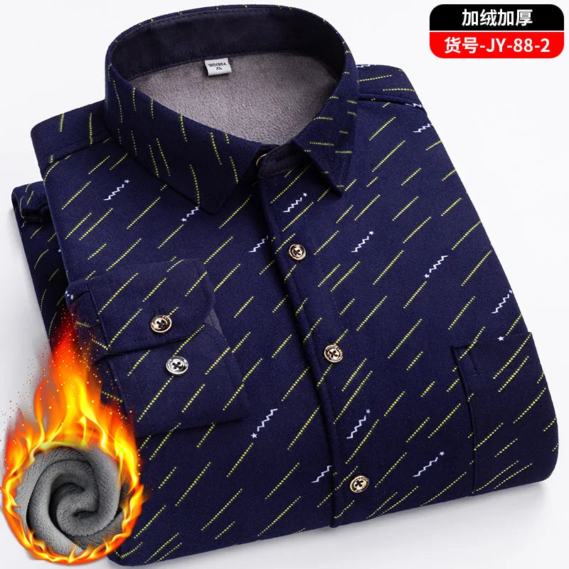 Double-Sided Fleece Men's Long-Sleeved Shirt, Fleece Thickened Warm Shirt 7XL8XL, Winter Casual, Skin-Friendly, Soft and Trendy