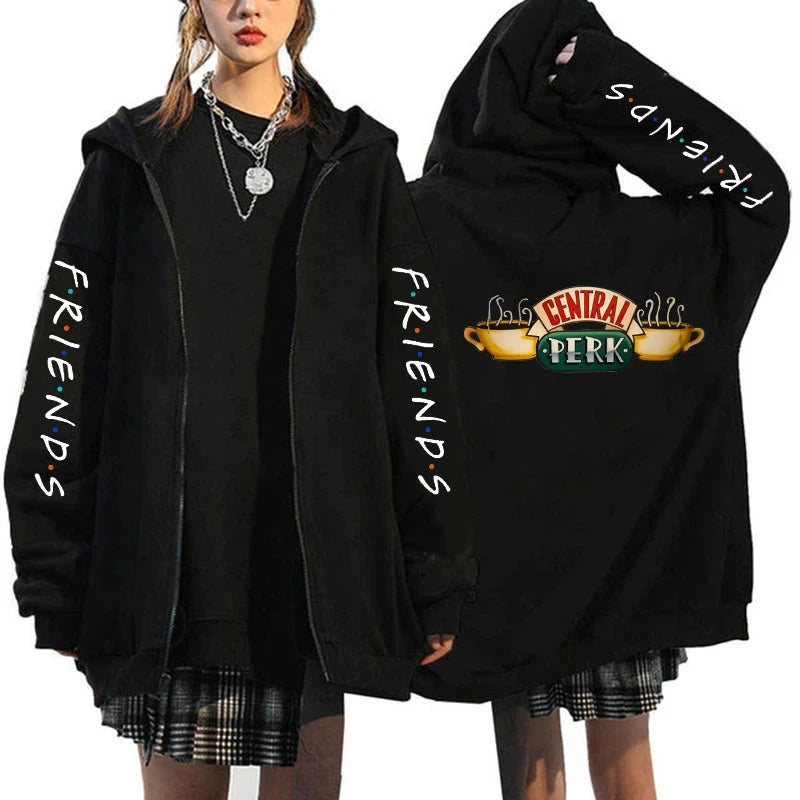 Friends Printed Zipper Hoodie Men Women Casual Loose Harajuku Fashion Long Sleeve Sweatshirts Fall Winter Fleece Jacket Coat