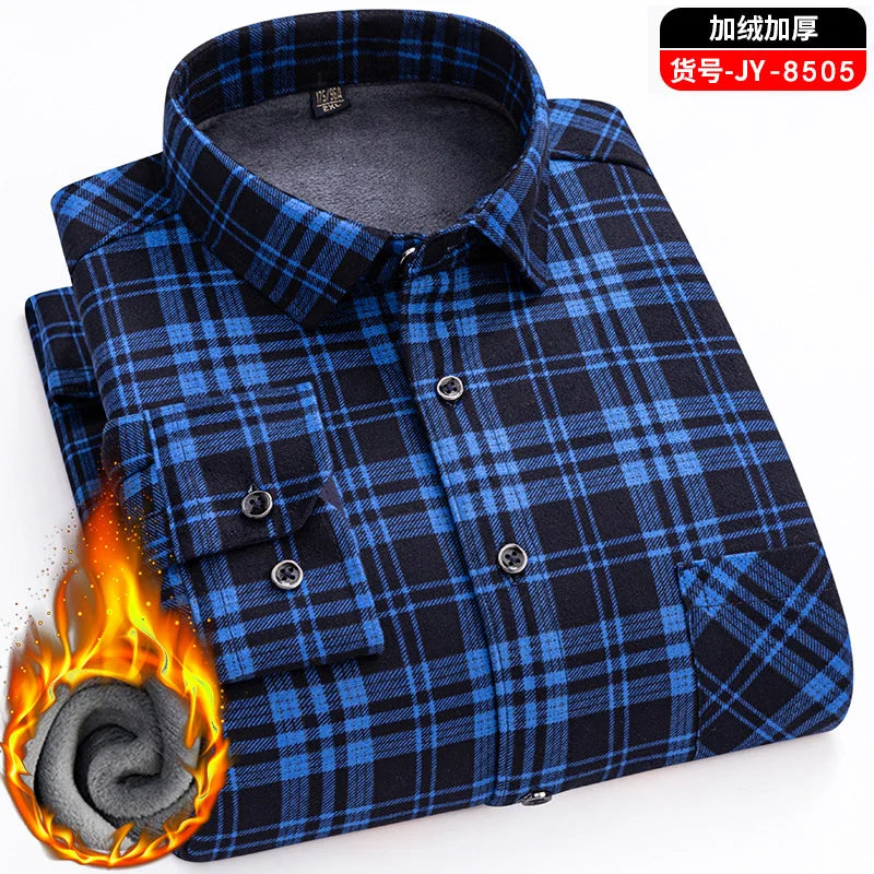 Double-Sided Fleece Men's Long-Sleeved Shirt, Fleece Thickened Warm Shirt 7XL8XL, Winter Casual, Skin-Friendly, Soft and Trendy