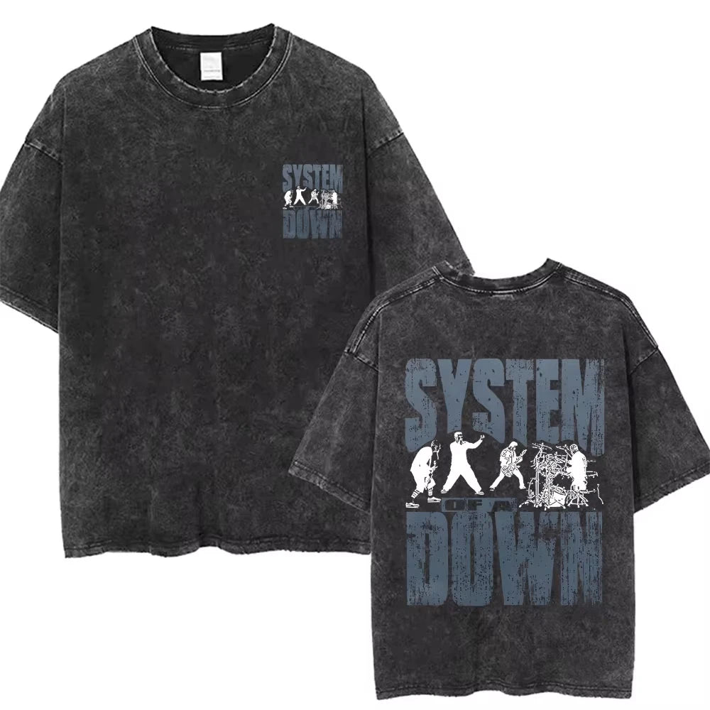 90s Alternative Rock Band System of A Down Washed Vintage T-shirts Men Women Fashion Oversized T Shirt Male Casual Cotton Tshirt