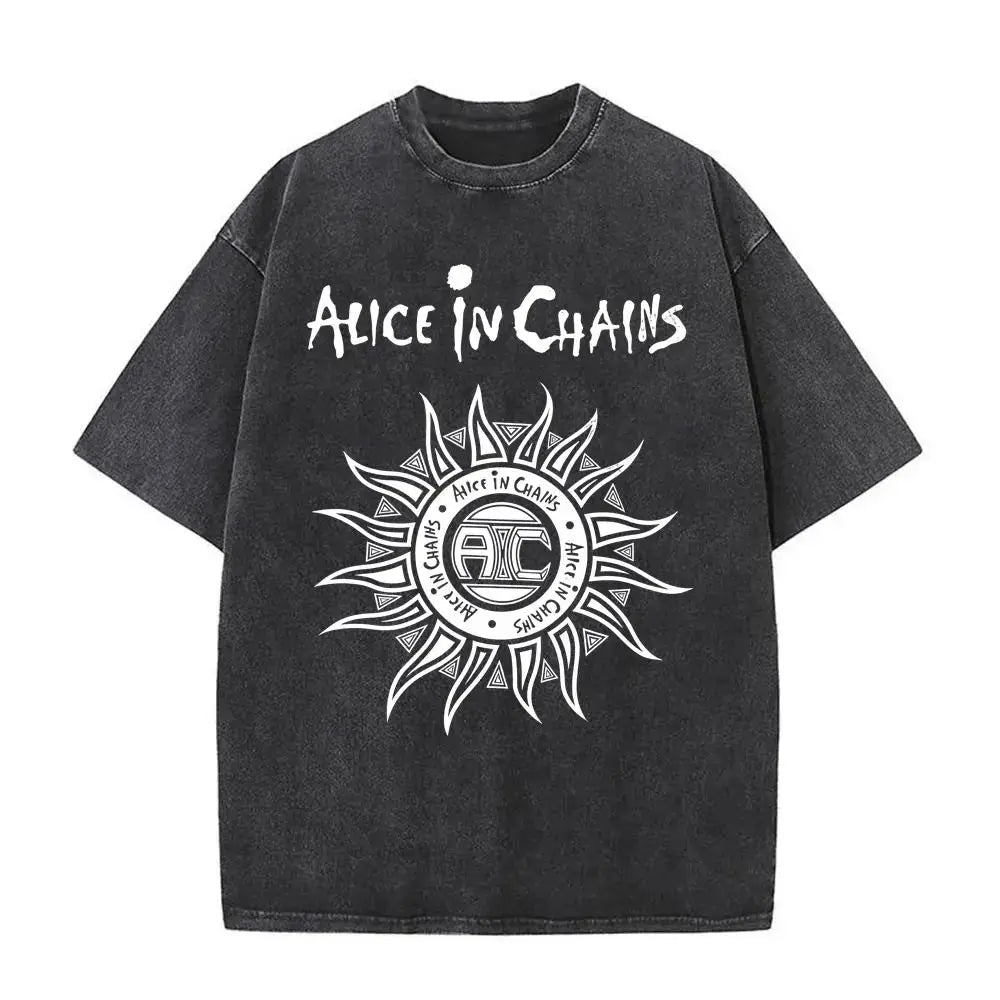 New in Top & Tees Mens T-Shirt Camisetas Rock Band Alice in Chains Dirt Washed Vintage Short Sleeved Round Neck Y2k Tshirt