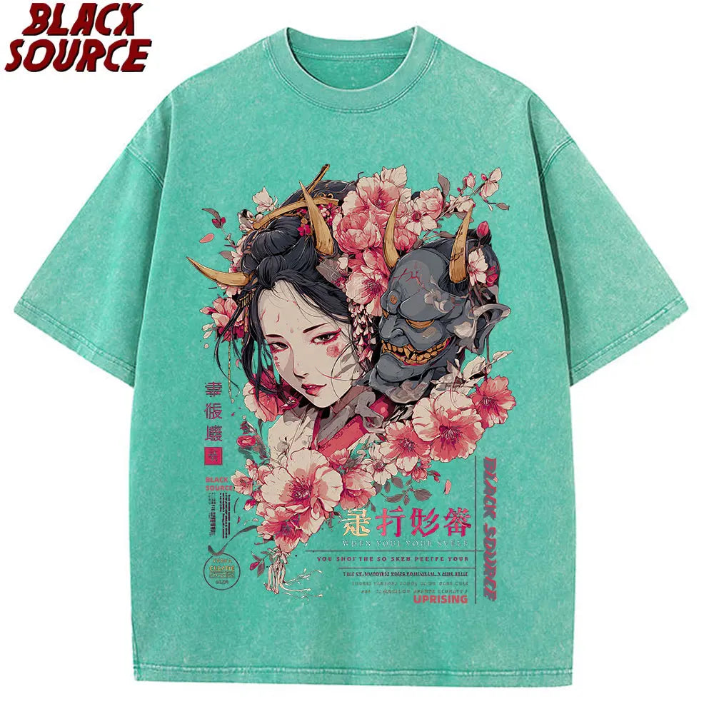 T240 Men'S Women'S Anime-Inspired Graphic T-Shirt Vibrant Dragon Floral Design Casual Summer Short Sleeve Tee Comfortable Round