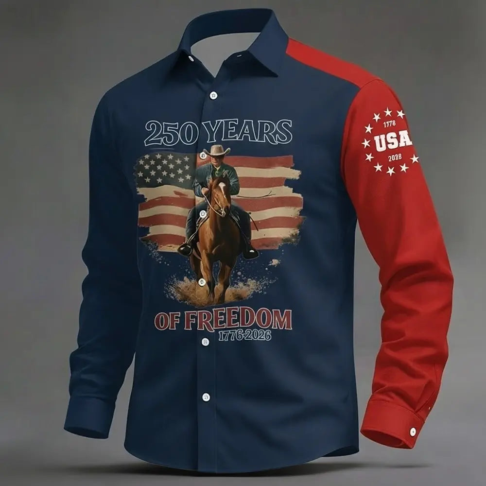 Men's US Flag Freedom 250th Anniversary Shirt Button Up Shirt Long Sleeve Vintage Retro Holiday Casual Daily Spring Fall