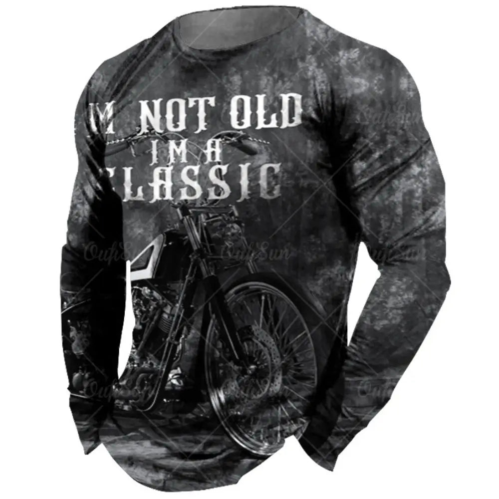 Vintage Men Long Sleeve T Shirt 3d Retro Motorcycle Oversized T Shirts For Sweatshirt Biker Racing Top Tee Men Clothing
